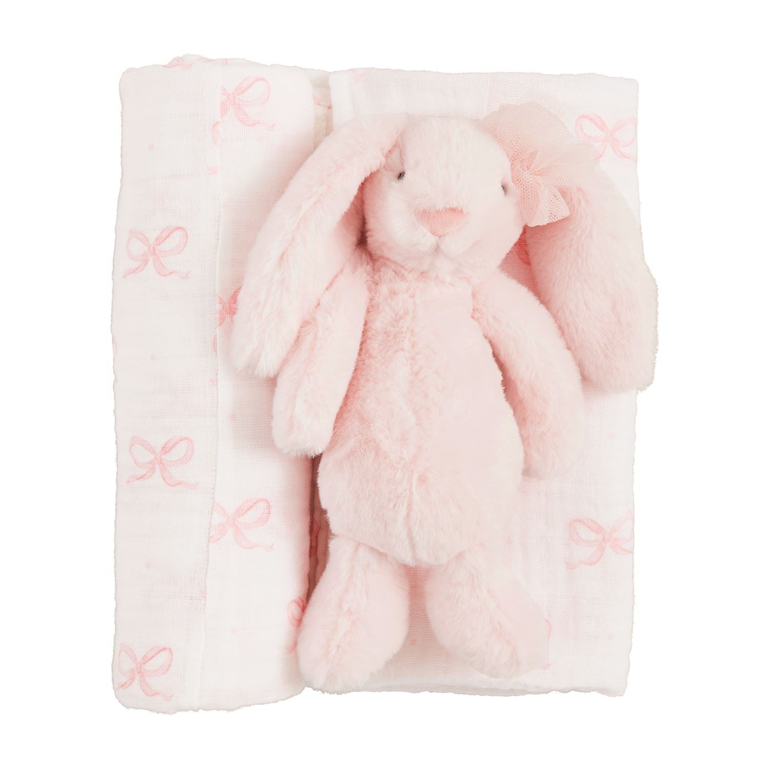 Bow Bunny Swaddle and Rattle Set
