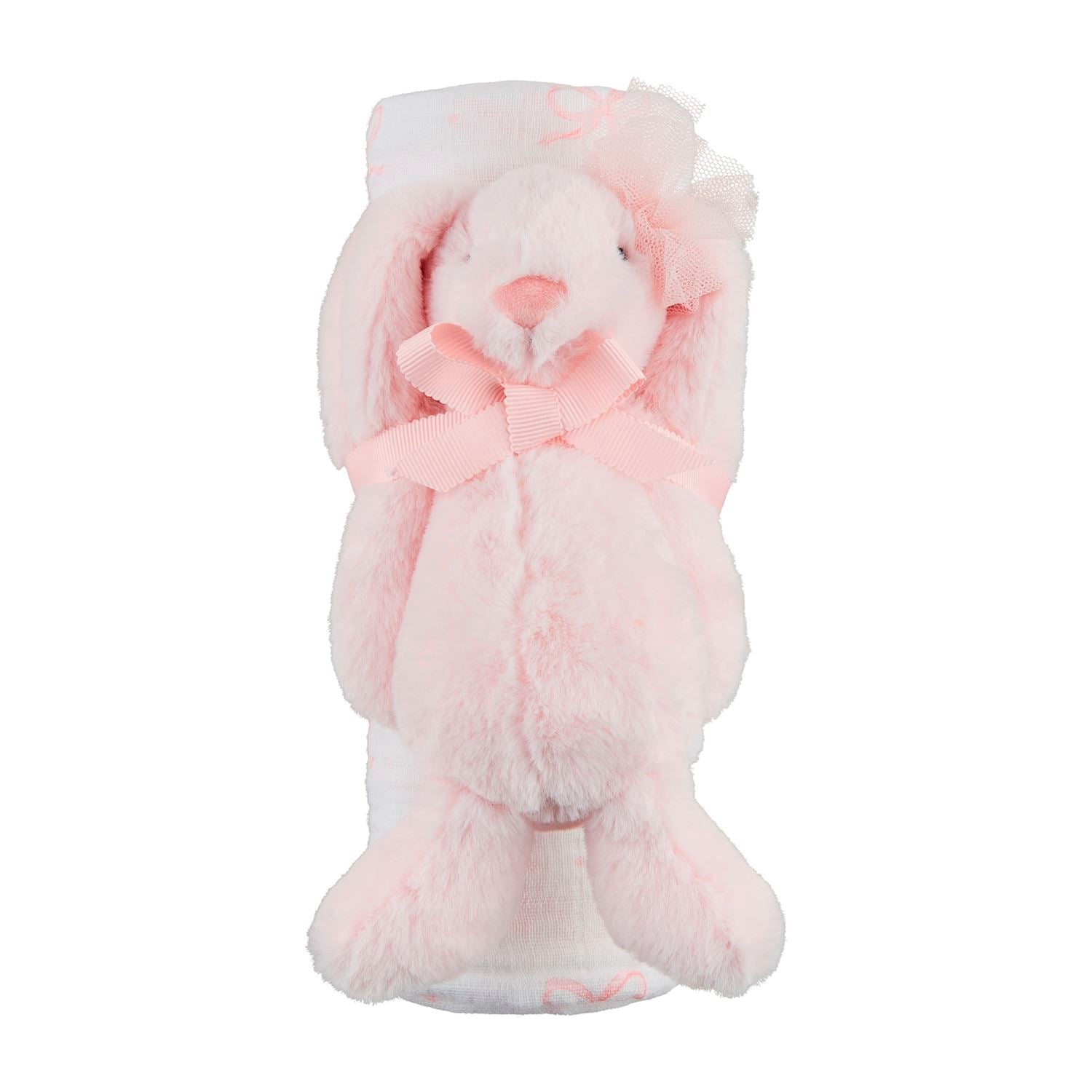 Bow Bunny Swaddle and Rattle Set
