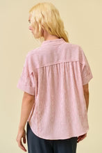 Striped Button Down Shirring & Raw Edge Oversized
