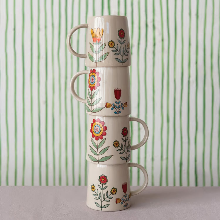 Stoneware Mug with Flowers