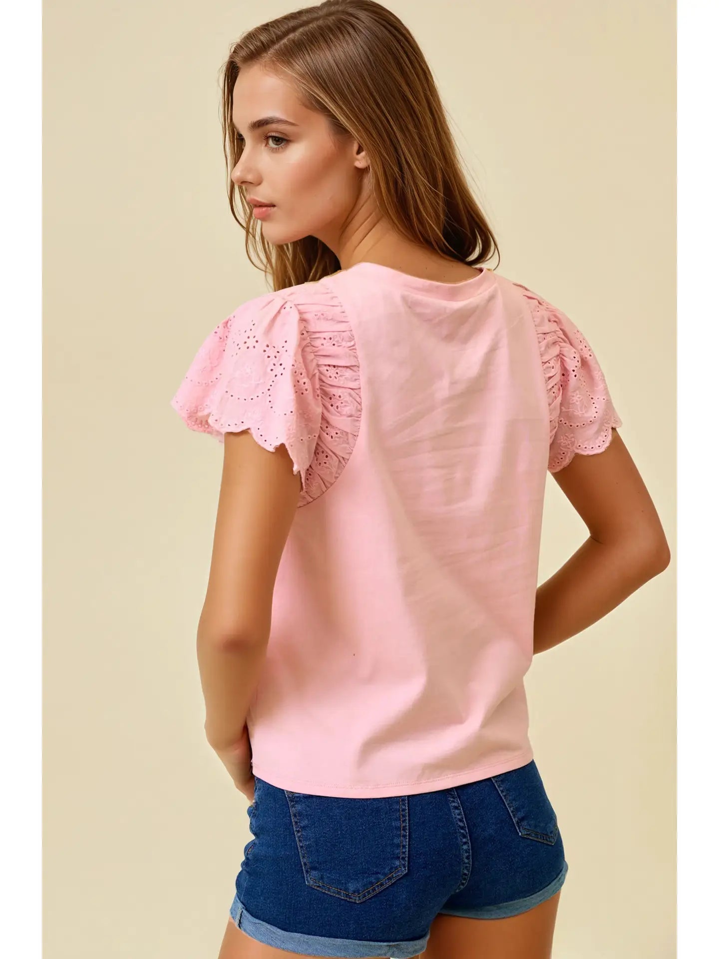 Ruffled Eyelet Short Sleeves Top