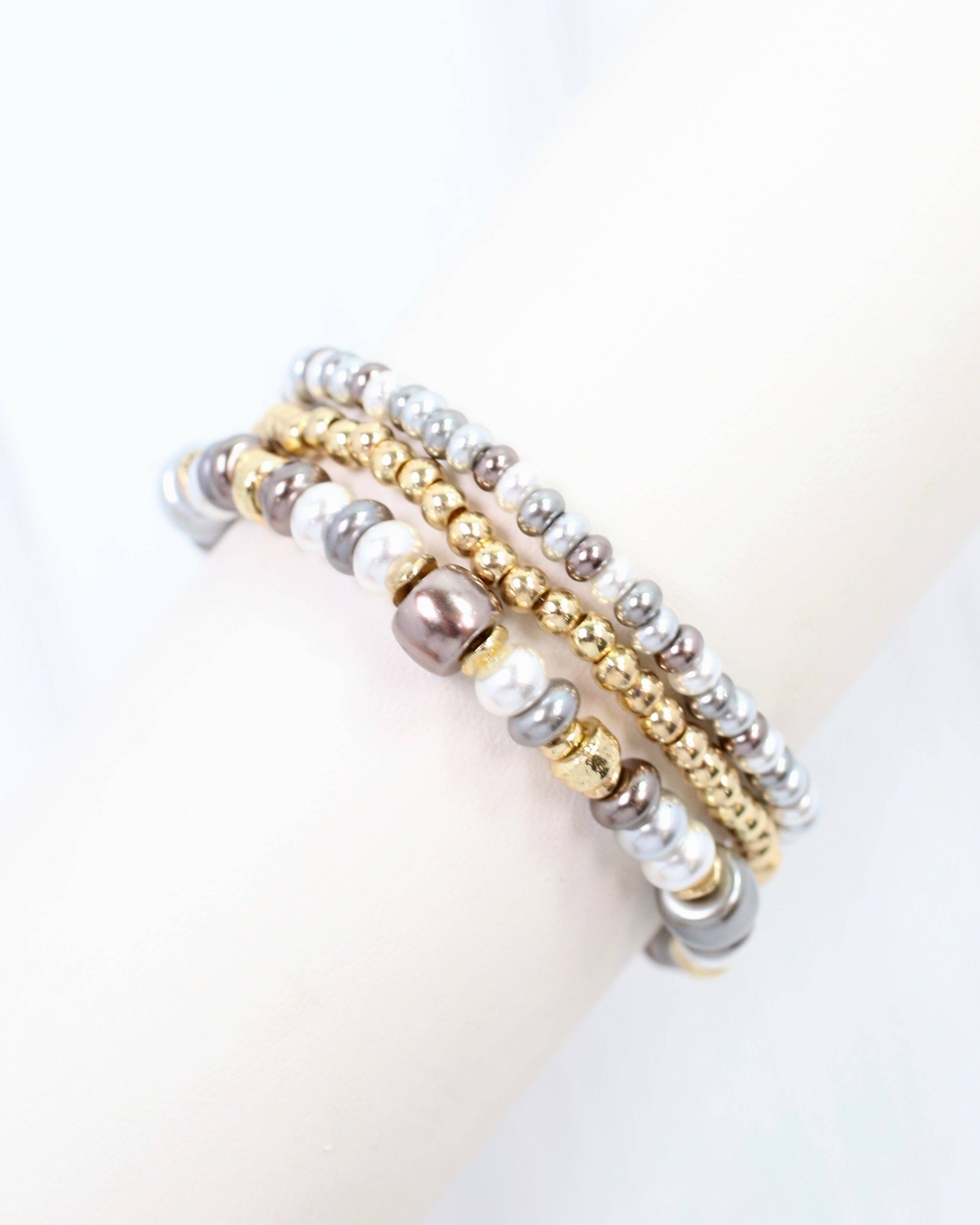 Devin Beaded Stretch Bracelet Set Pewter
