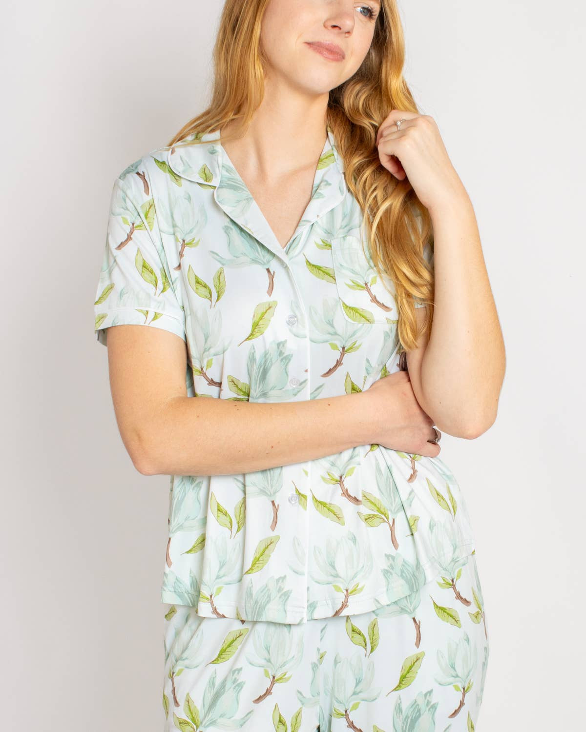 Audrey Short Sleeve Button Up Sleep Shirt Aqua/Multi -Asst.