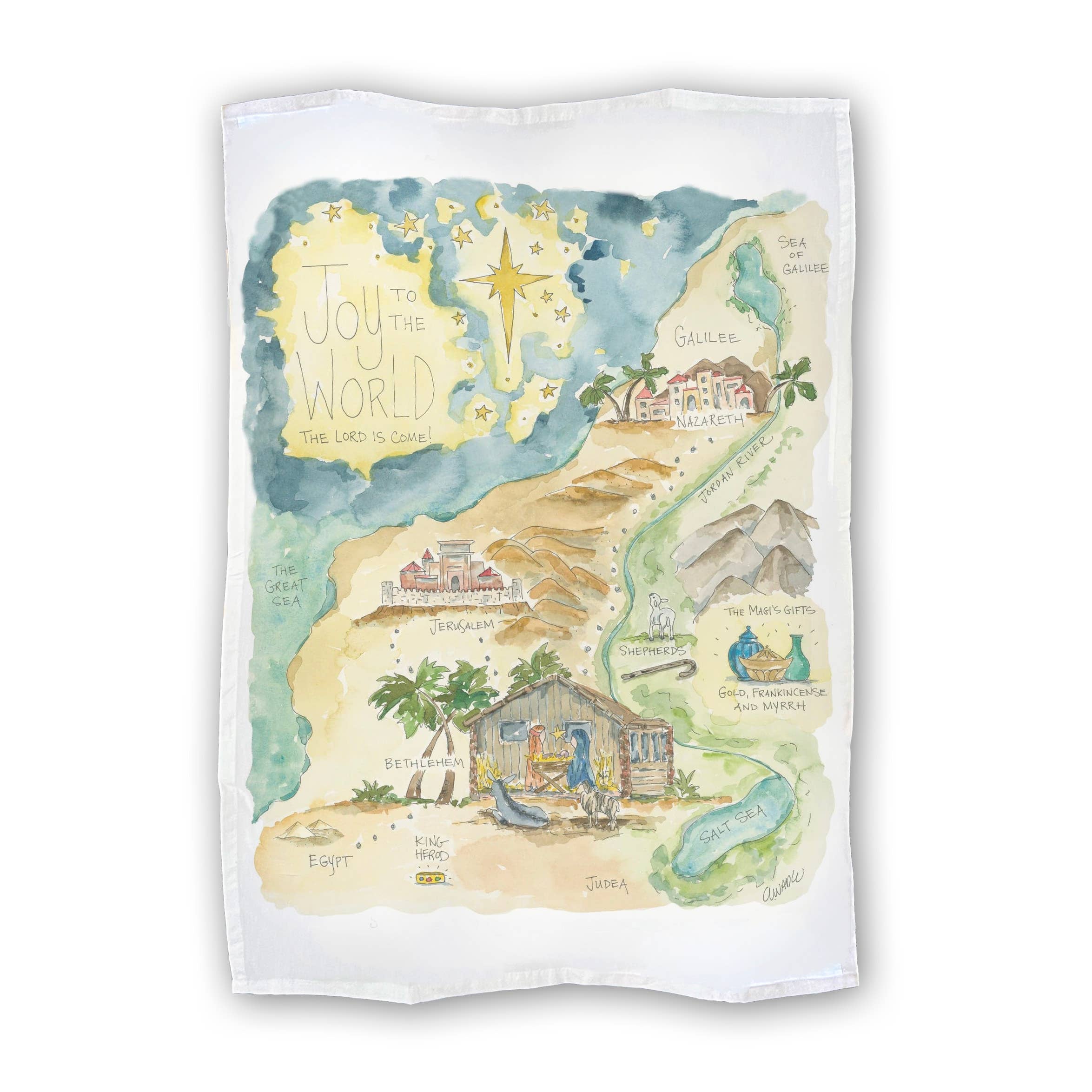 Joy to the World Nativity Tea Towel