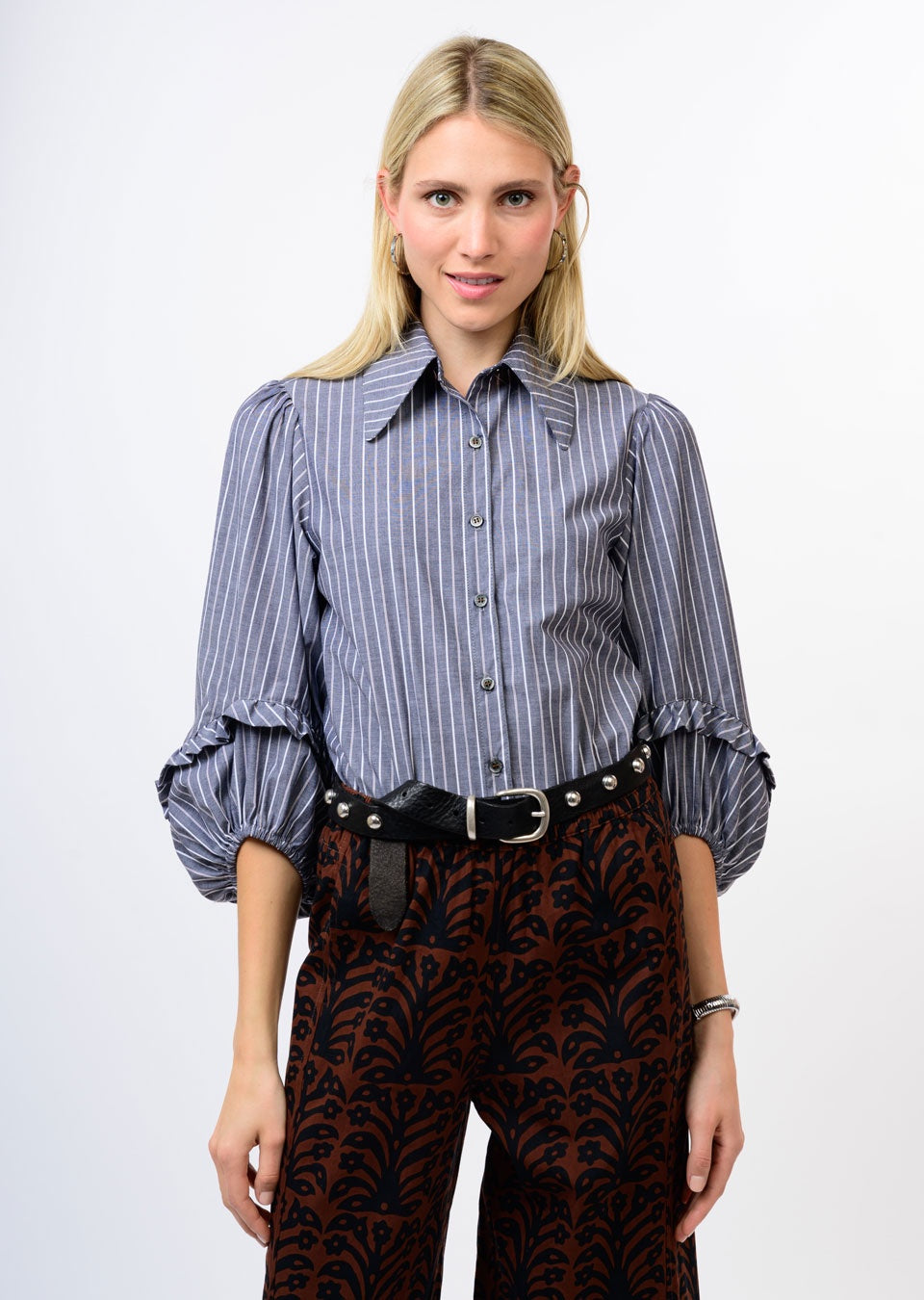 Charcoal Stripe Balloon Sleeve Shirt