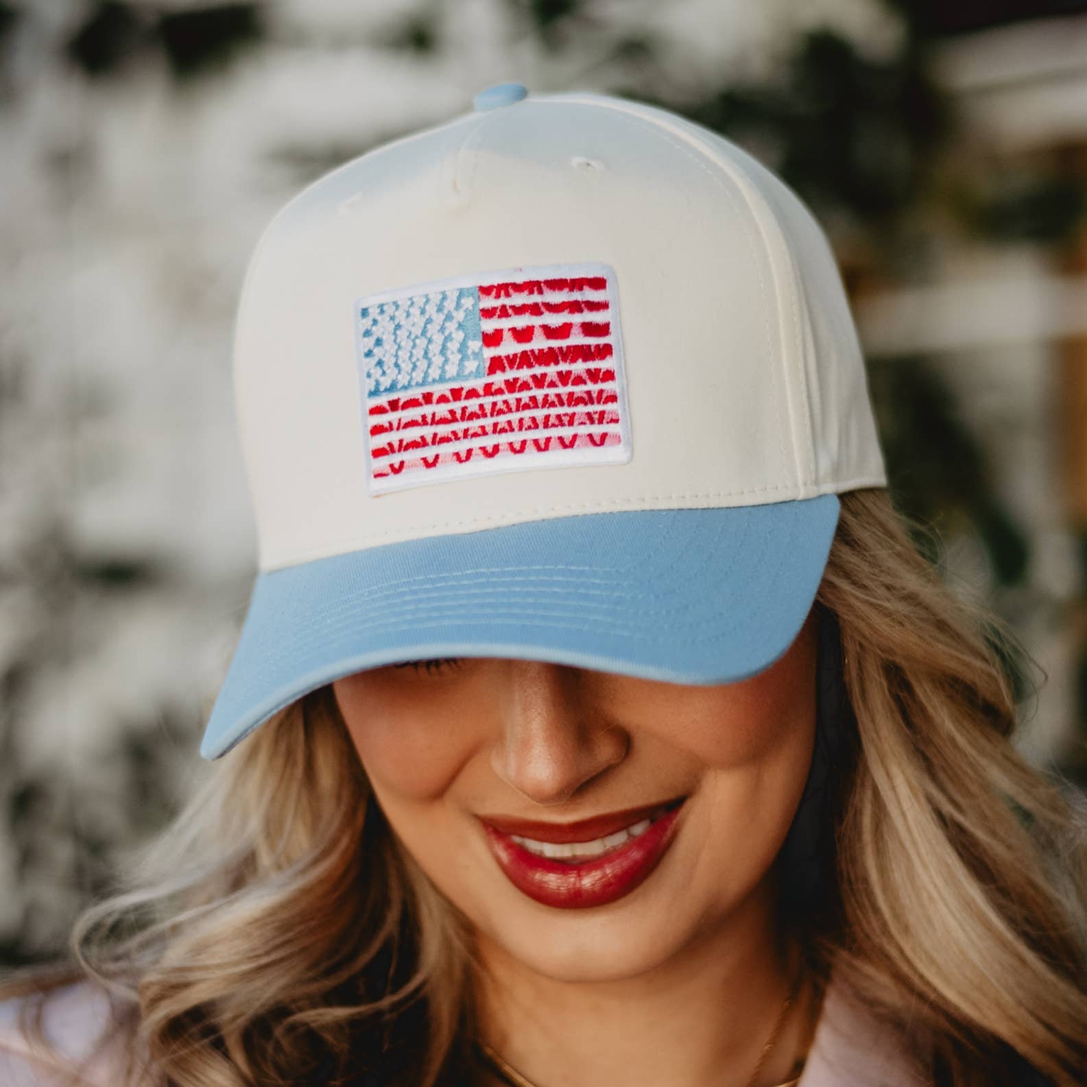 American Flag Two-Toned Fitted Hat For Graduation