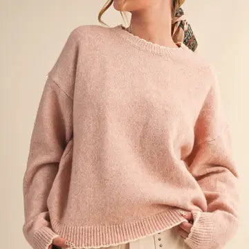 CONTRAST KNIT SCALLOPED EDGE SWEATER MSW11114