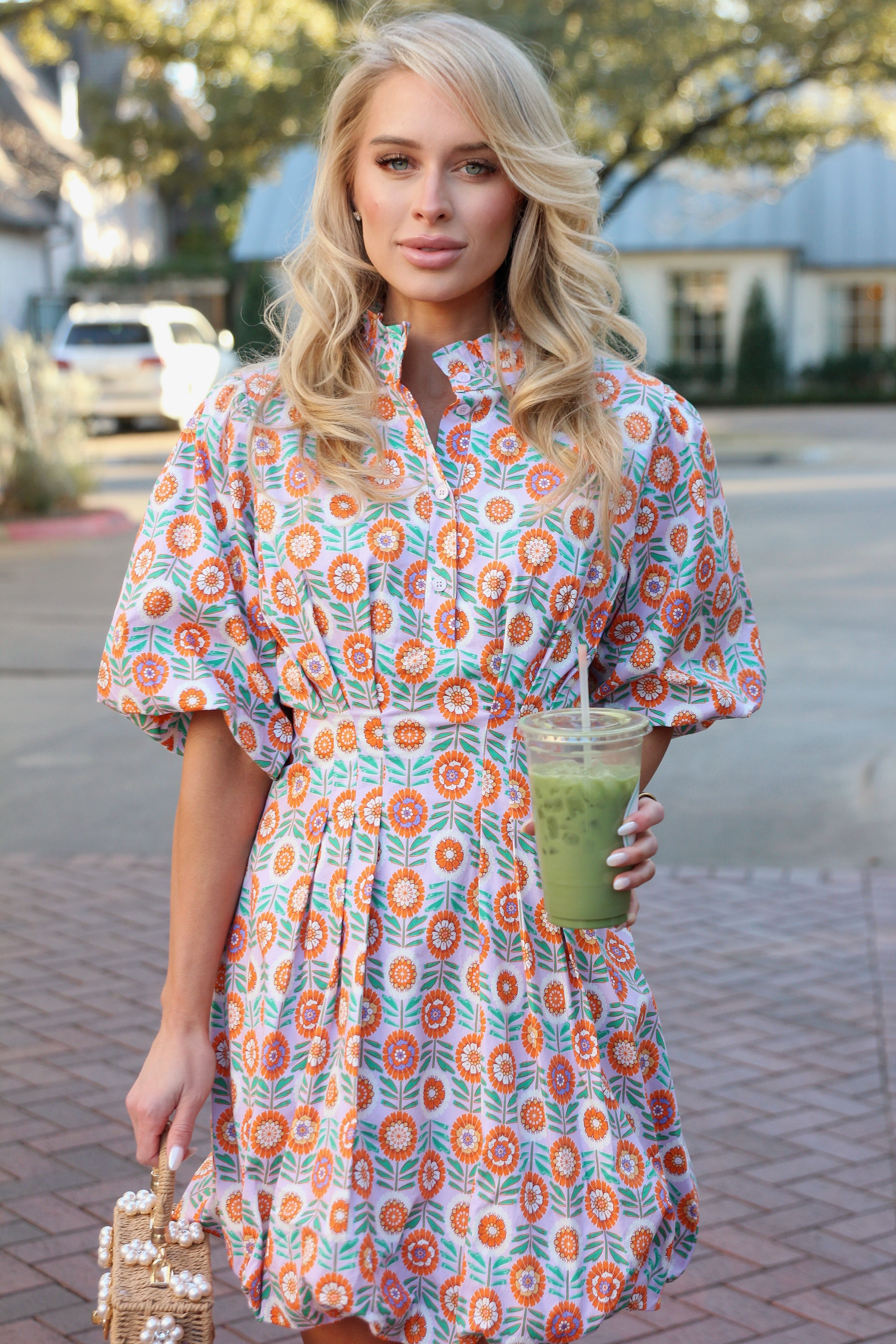 Floral Bubble Hem Poplin Dress