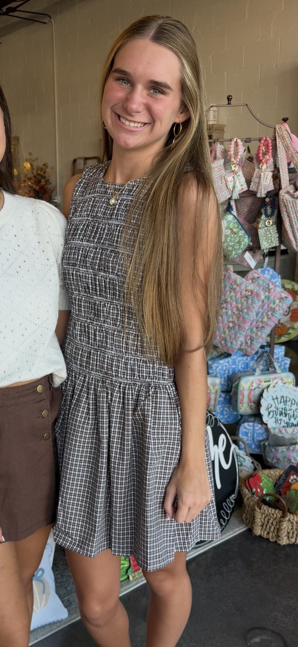 Check Smock Slv Less Dress