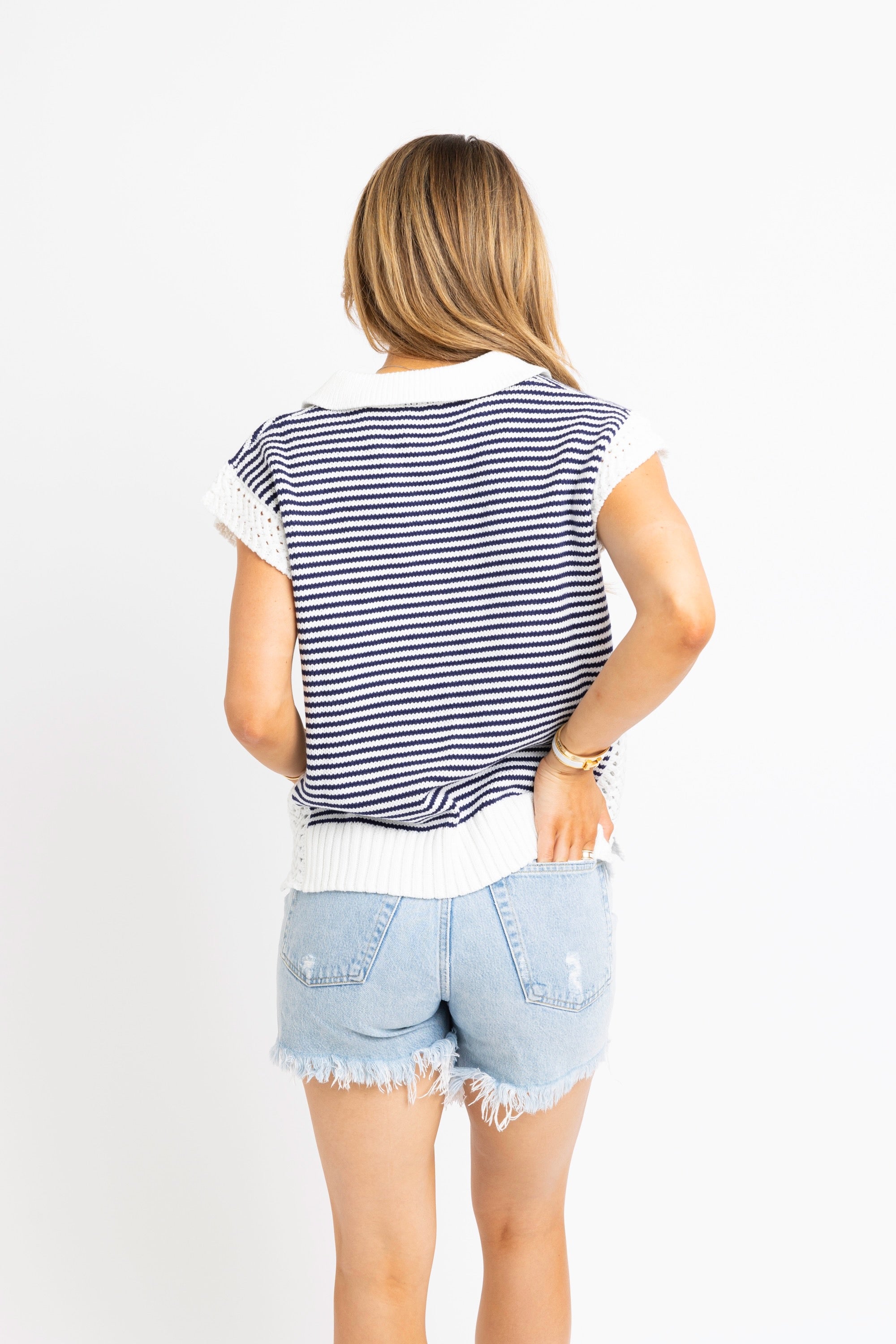 Stripe Vneck Sleeveless Sweater