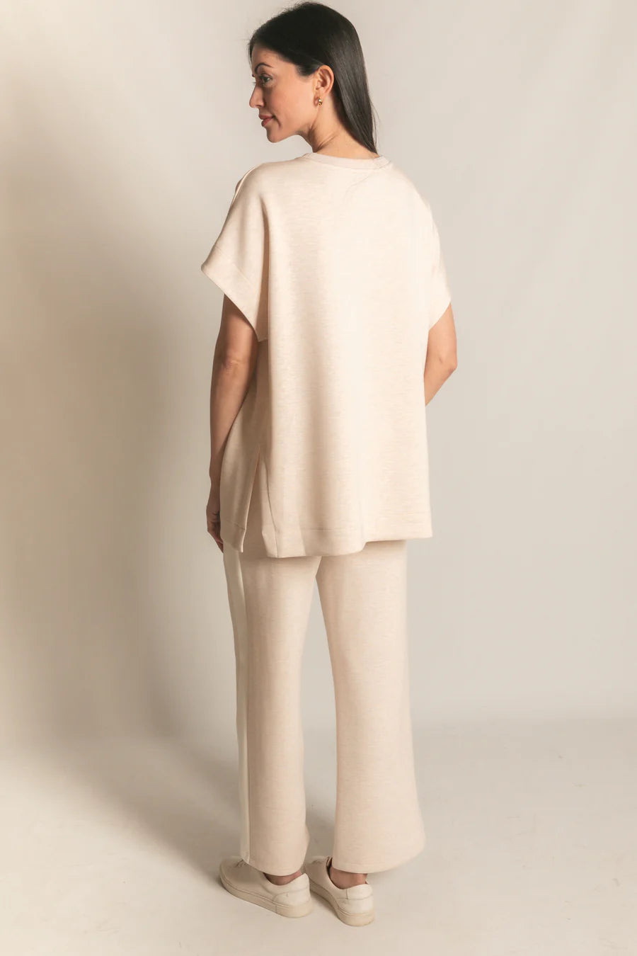 P. Cill Butter Modal Contrast Rib Short Sleeve Tunic