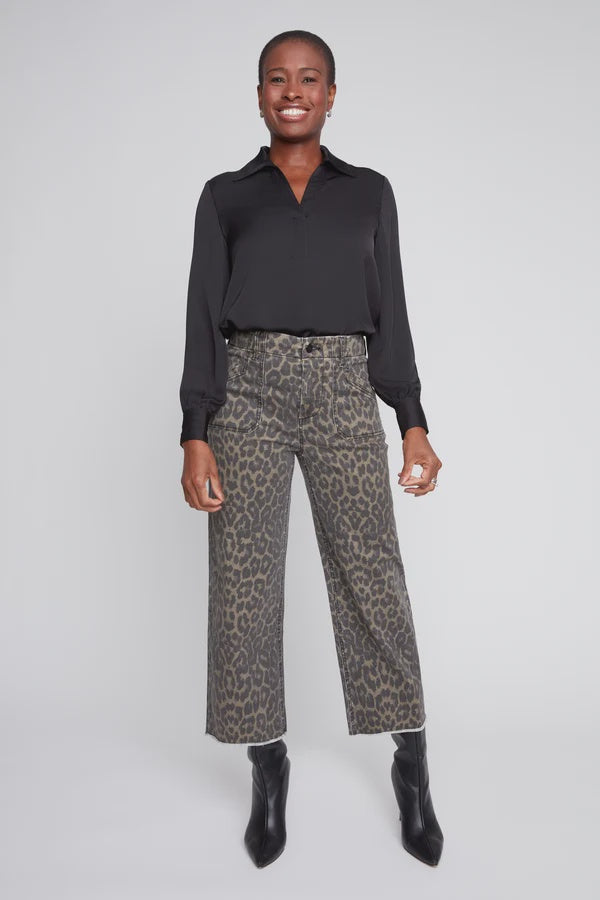 Animal Print Cropped Wide-Leg Pants