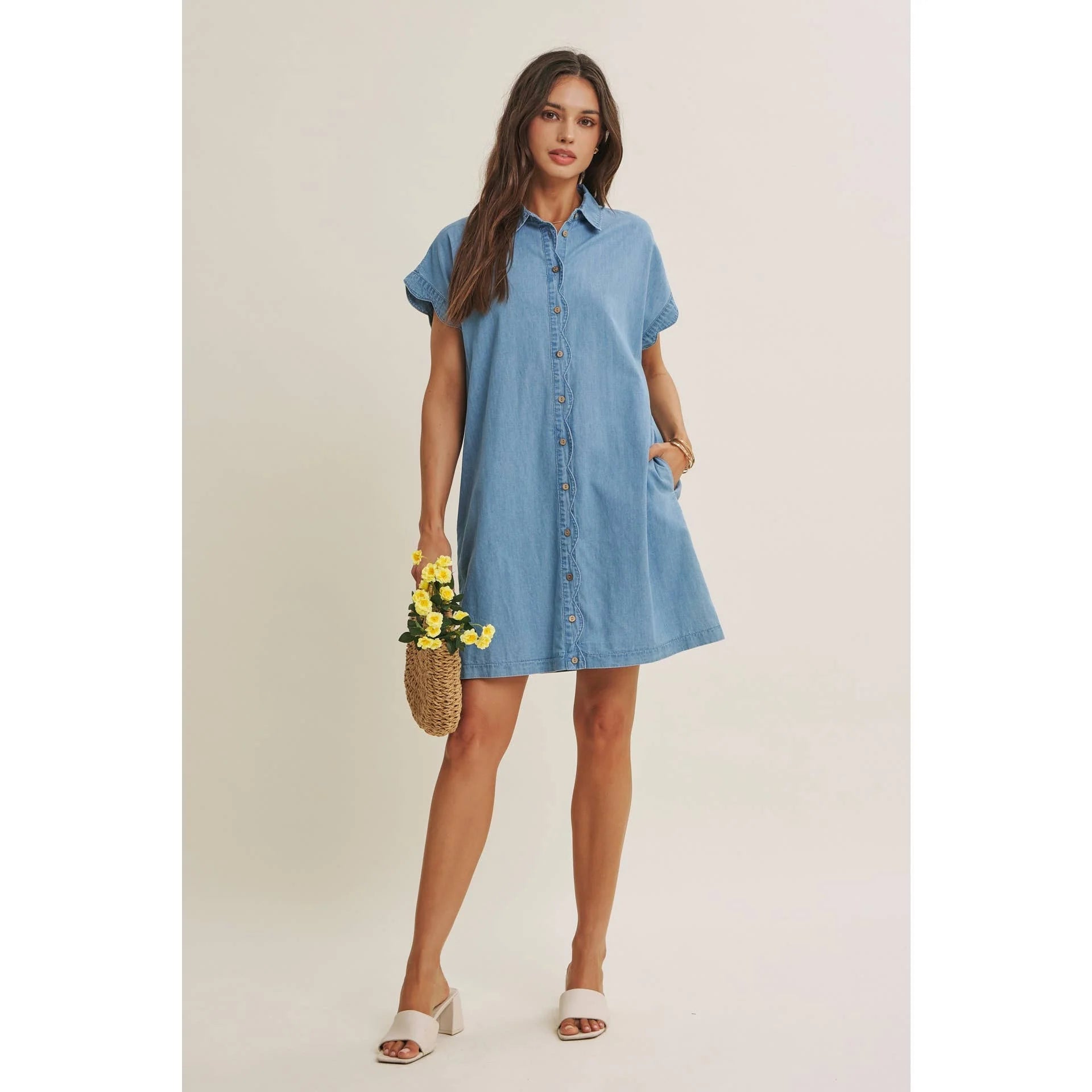 Washed Denim Mini Shirt Dress