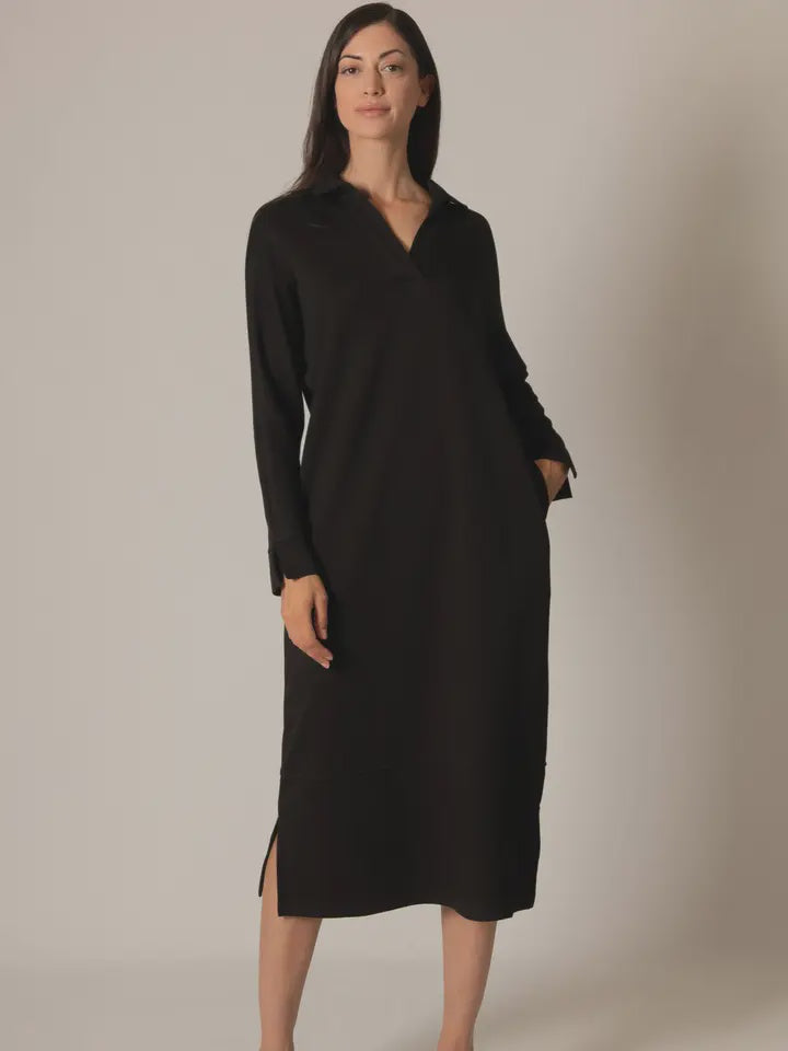 P. CILL Butter Modal Collared Long Sleeve Midi Dress