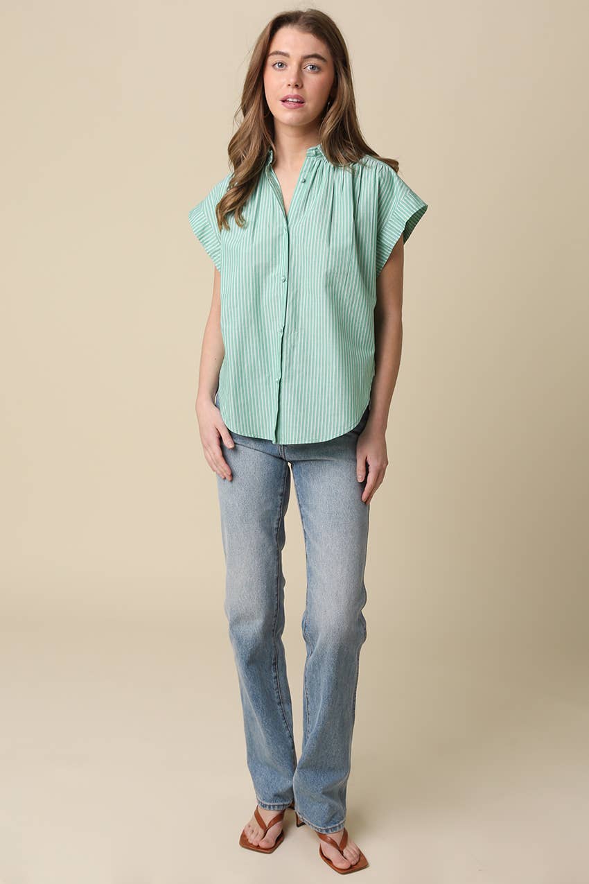 Brielle Striped Flutter Sleeve Blouse: Pink / Contemporary
