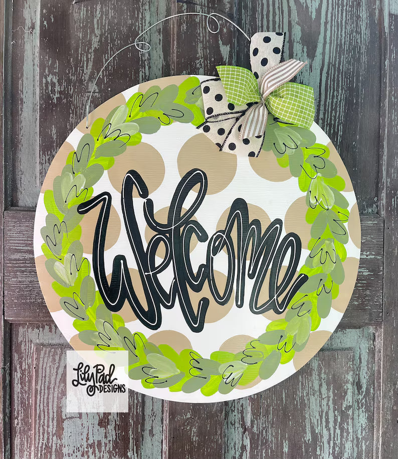 Khaki Polka Dot Wreath Door Hanger