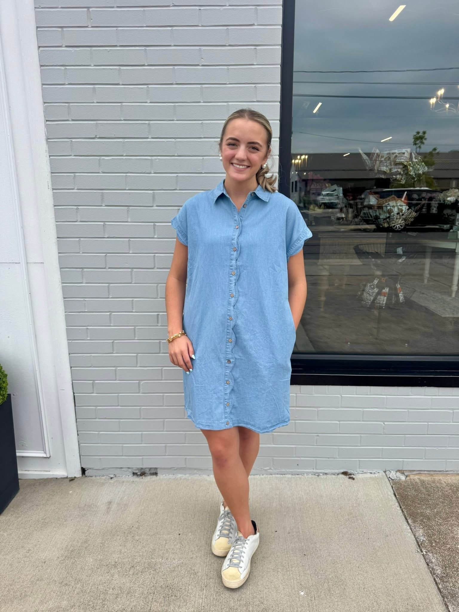 Washed Denim Mini Shirt Dress