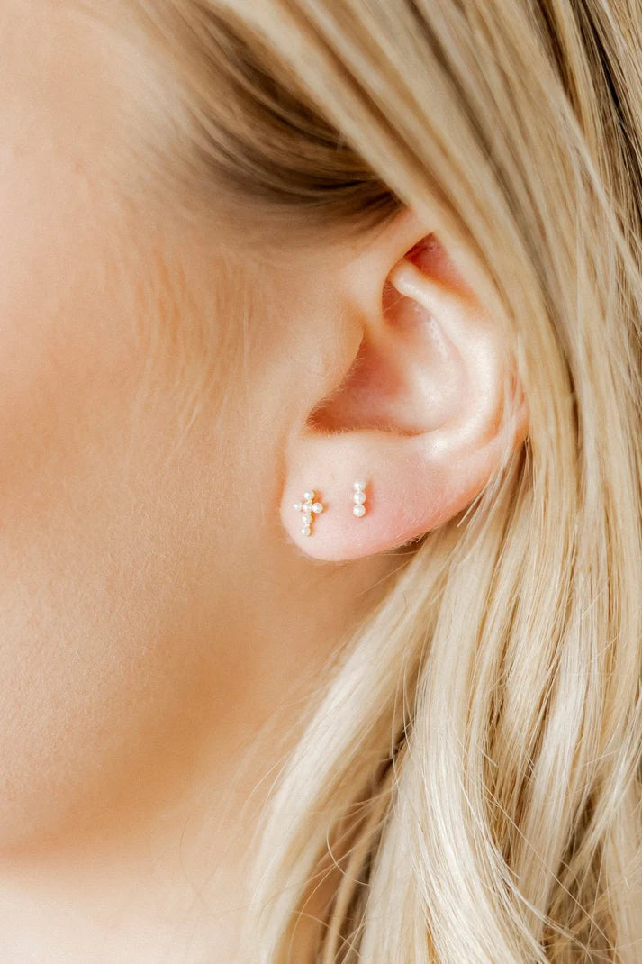 Screwback Stud Earrings- Clara Cross Pearl