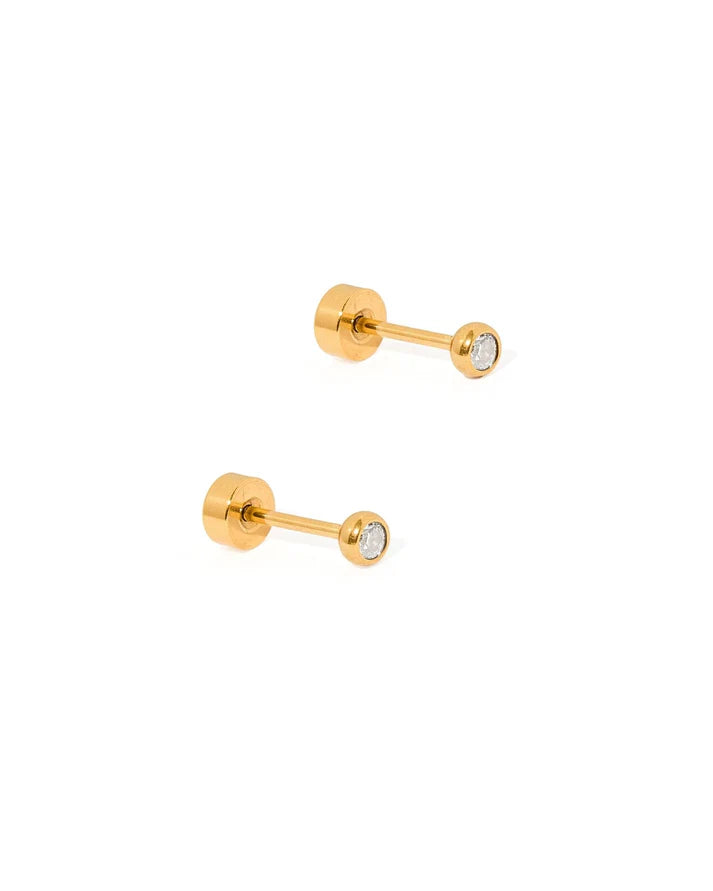 Screwback Stud Earrings- Micro Cooper Clear Gold