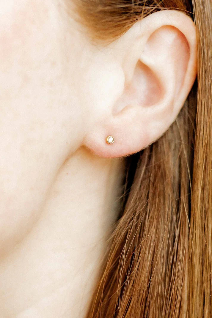 Screwback Stud Earrings- Micro Cooper Clear Gold