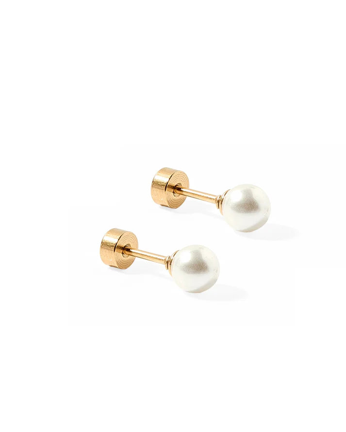 Screwback Stud Earrings- Payton Pearl White 5mm