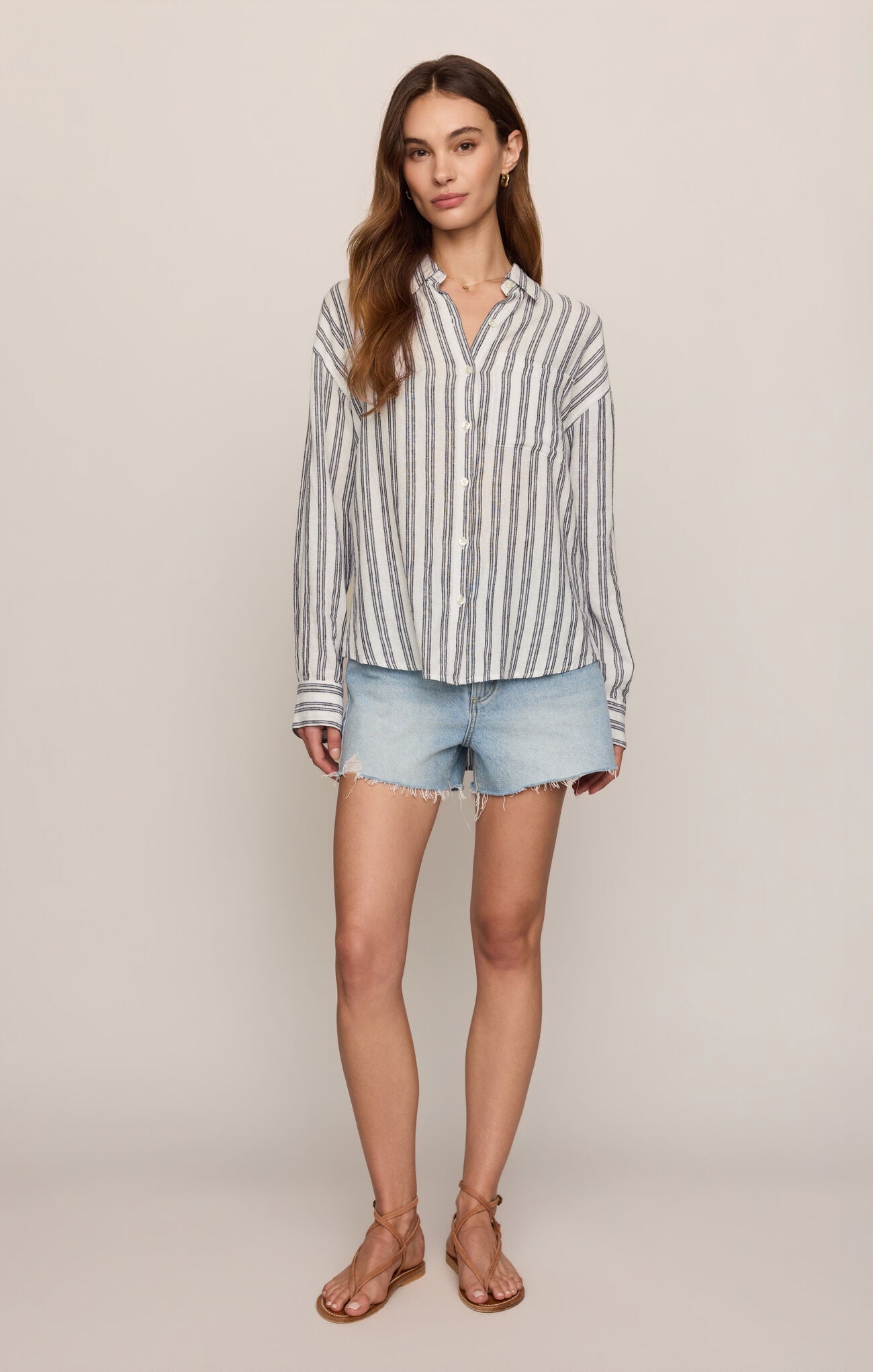 The Perfect Striped Button Up White