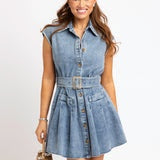 Denim Button Shirt Dress W/ Belt