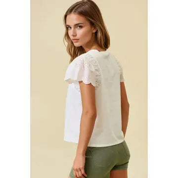 Ruffled Eyelet Short Sleeves Top