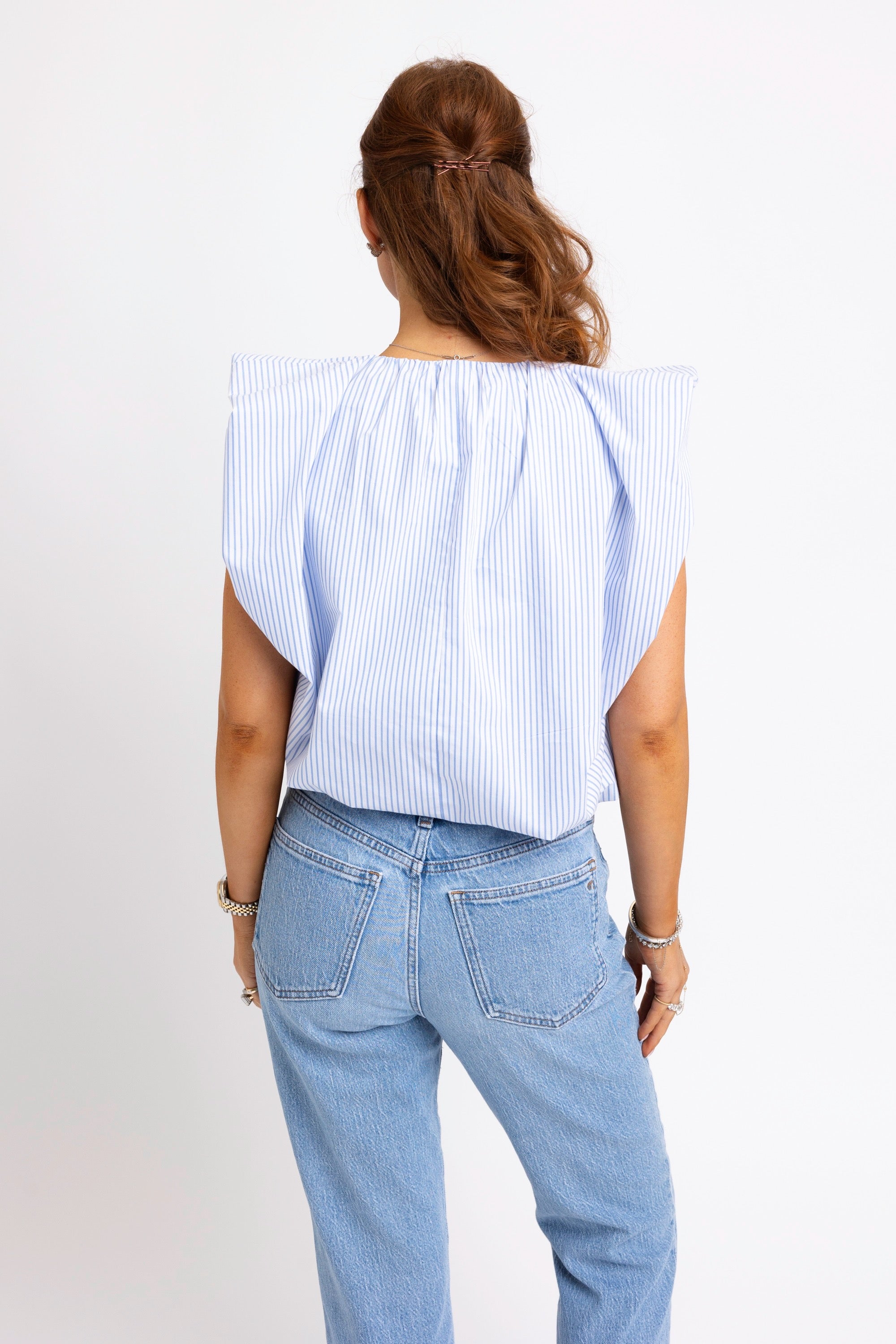 Stripe Vneck Poplin Bubble Top