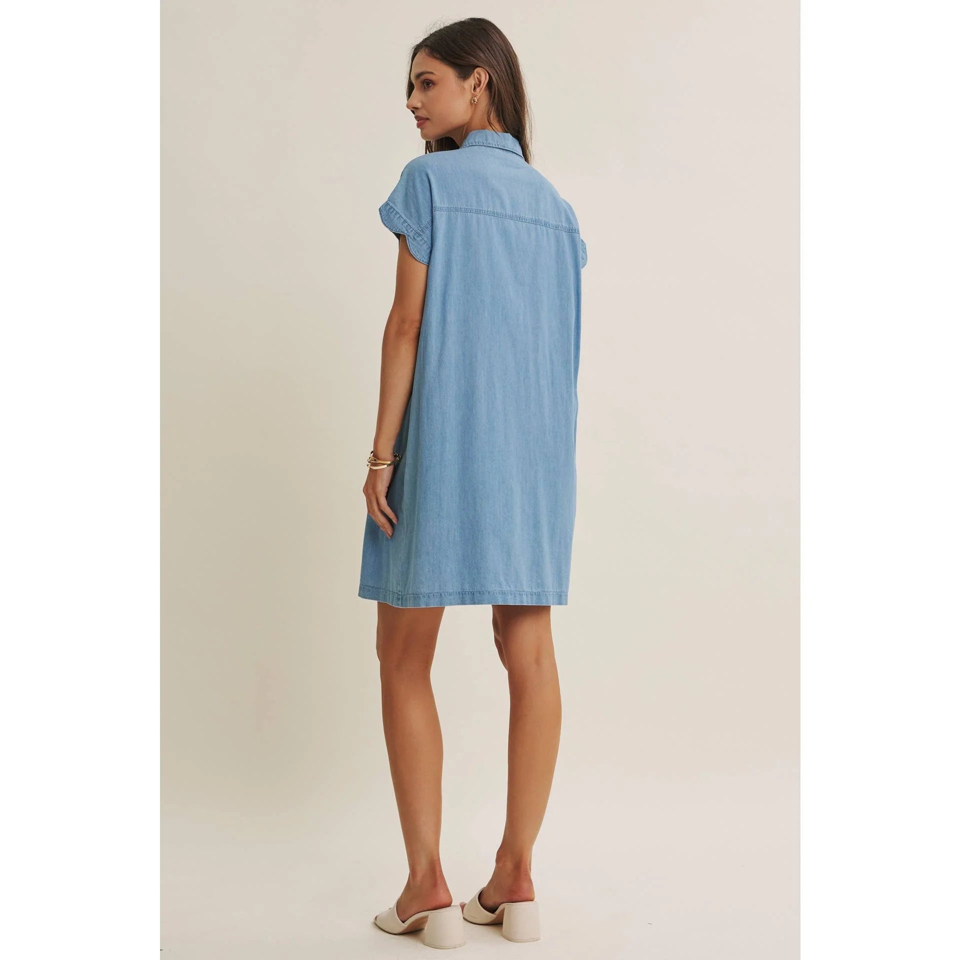 Washed Denim Mini Shirt Dress