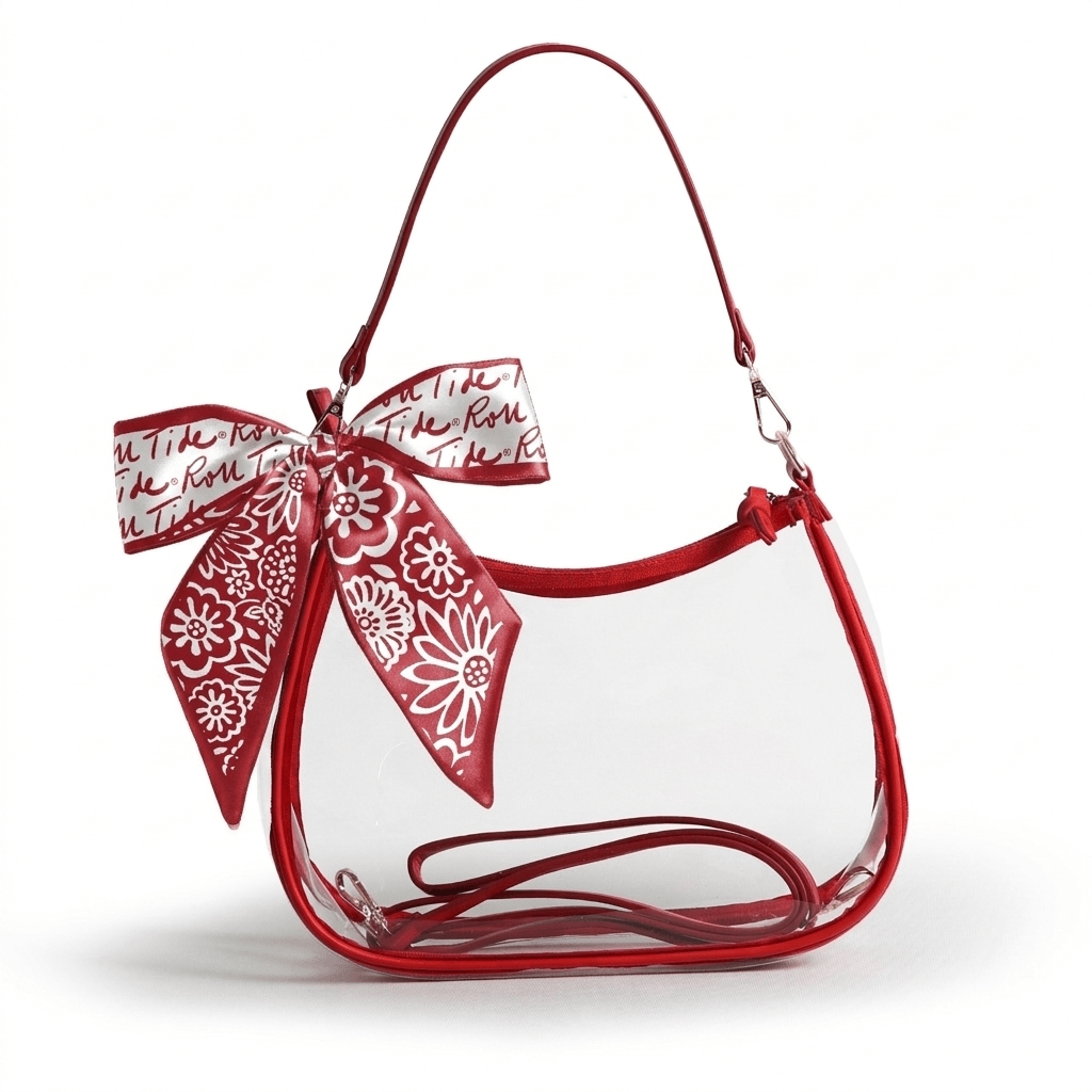 Alabama Crimson Tide Sara Clear Purse with Skinny Scarf – Large Stadium Bag