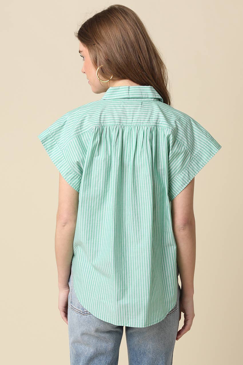 Brielle Striped Flutter Sleeve Blouse: Brown / Contemporary
