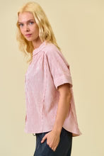Striped Button Down Shirring & Raw Edge Oversized