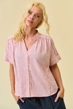 Striped Button Down Shirring & Raw Edge Oversized