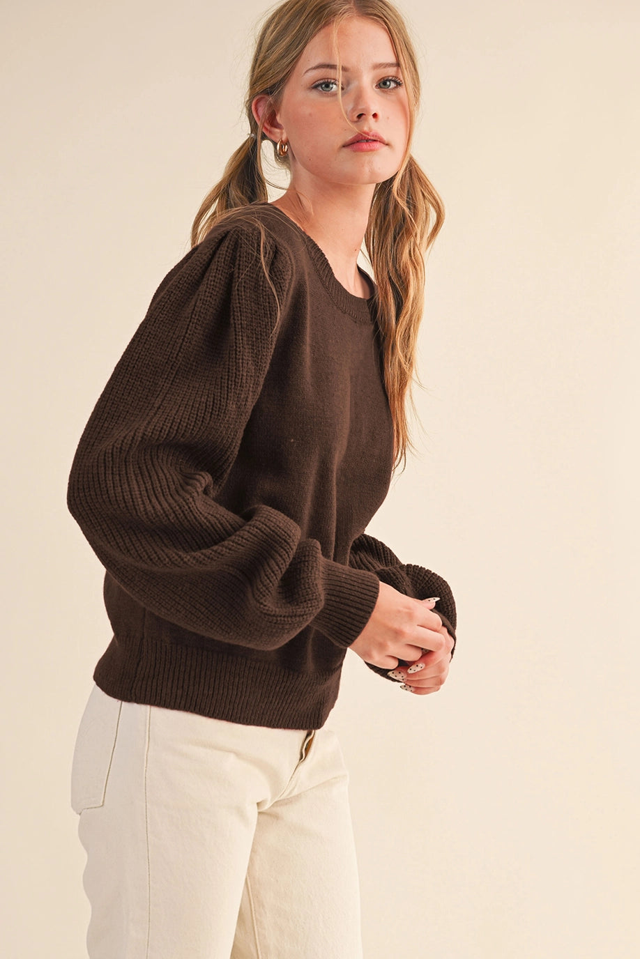 RIBBED PUFF SLEEVE SWEATER MSW10951