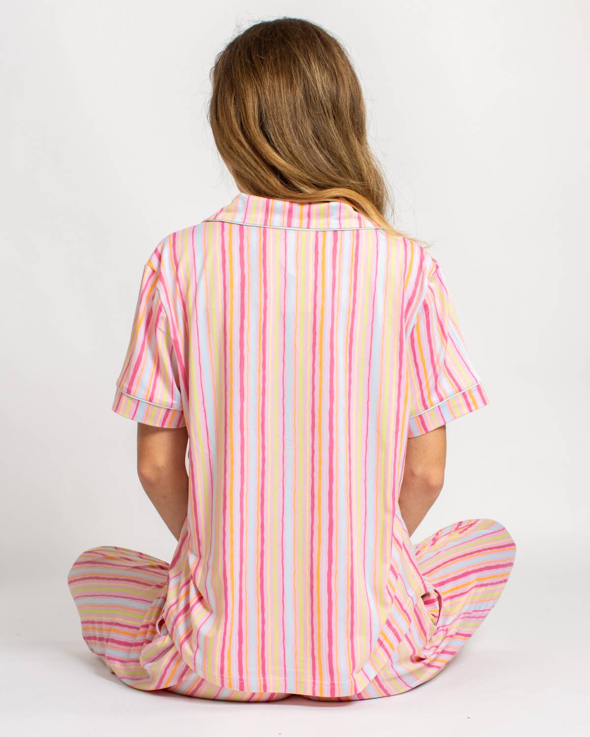 Addie Stripe Short Sleeve Button Up Sleep Shirt   Pink/Multi