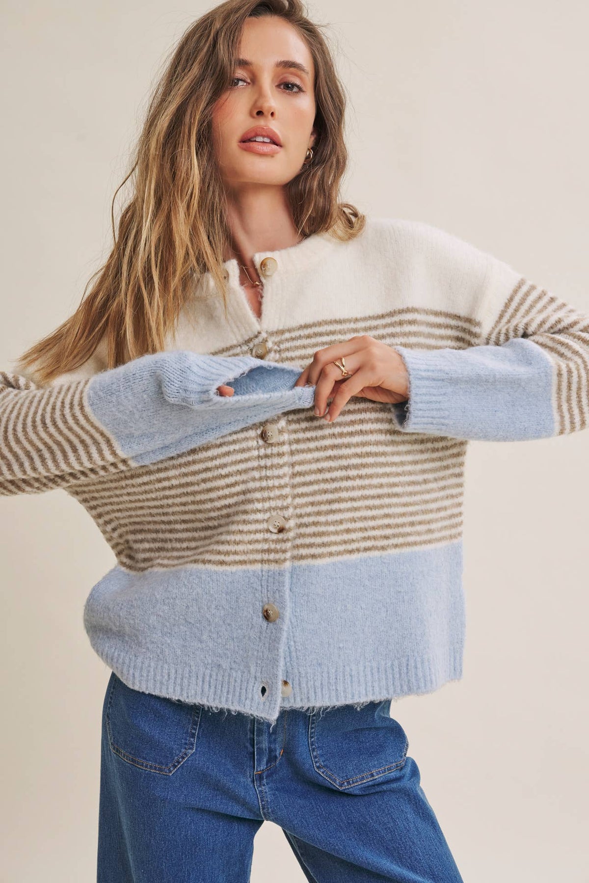 STRIPE COLORBLOCK SWEATER CARDIGAN
