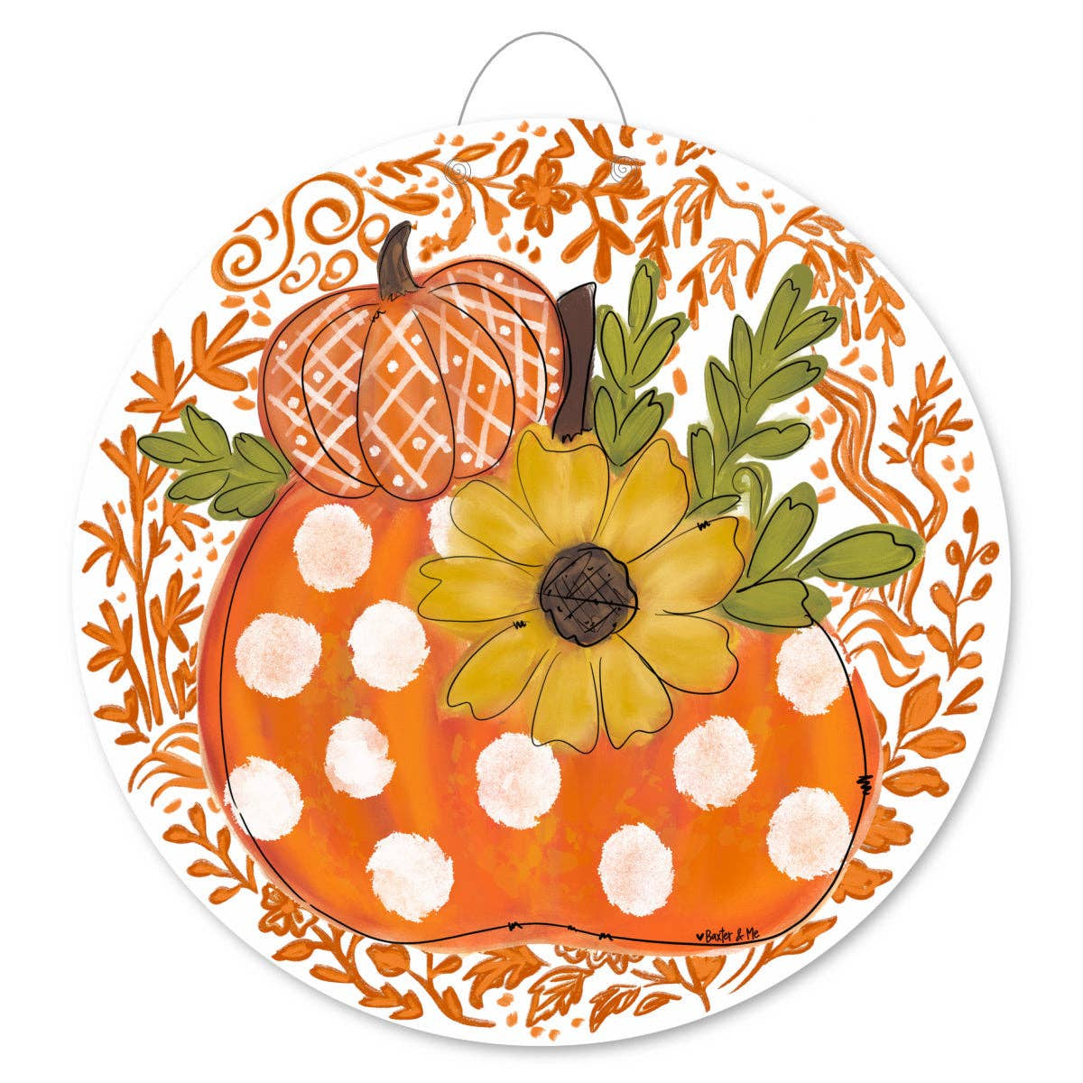 Orange Chinoiserie Harvest Pumpkin Door Hanger