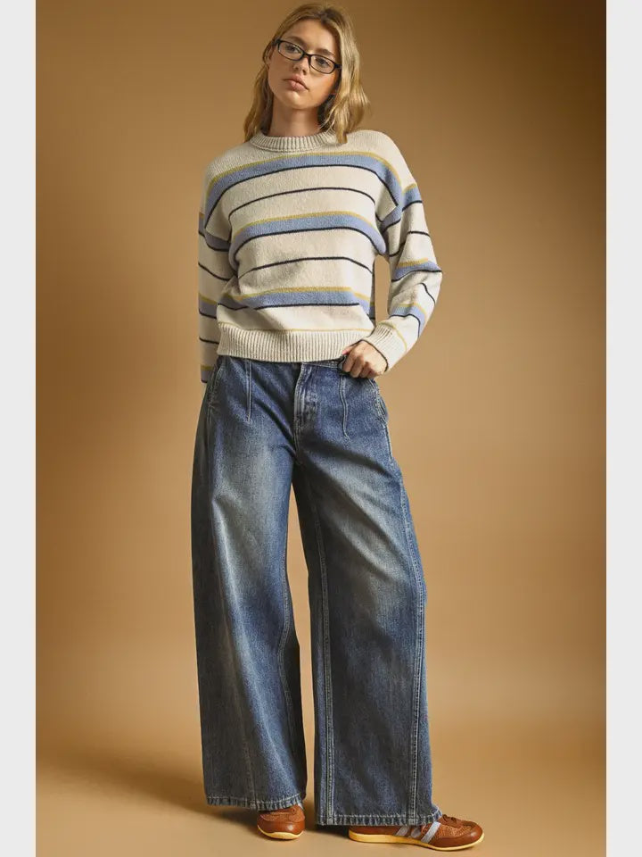 Multi Color Contrast Detail Knit Sweater