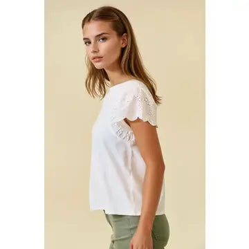 Ruffled Eyelet Short Sleeves Top