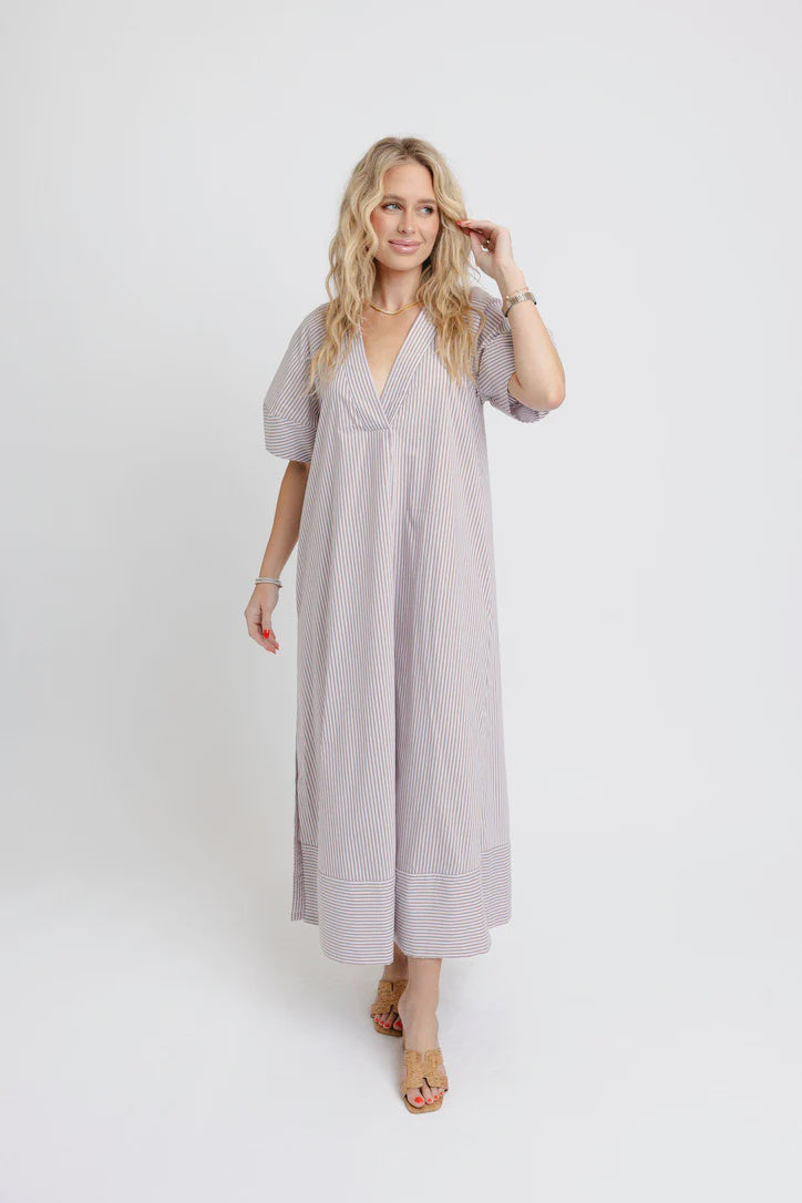 Stripe Poplin VNeck Bubble Dress