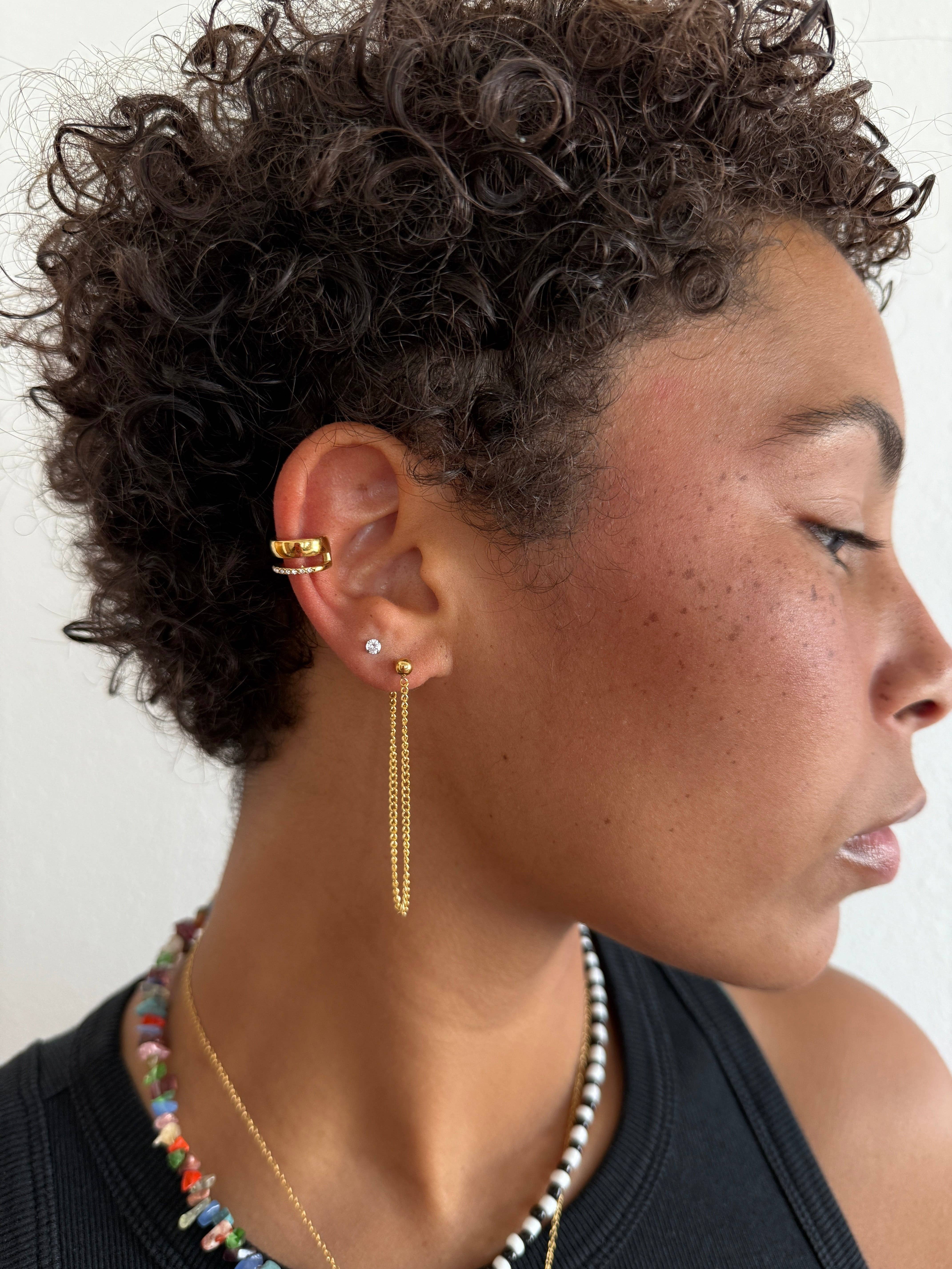 Ezio Gold Stud Chain Drop Earrings(1)