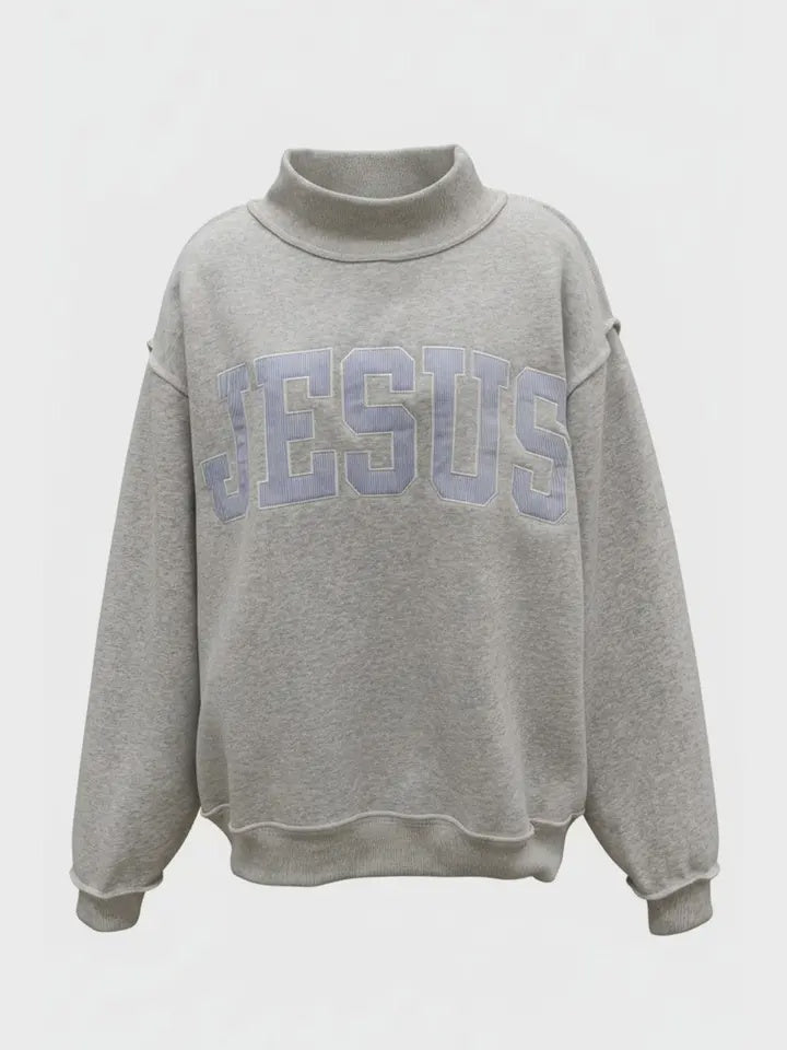 BucketList Jesus Applique Mock Neck Sweatshirt