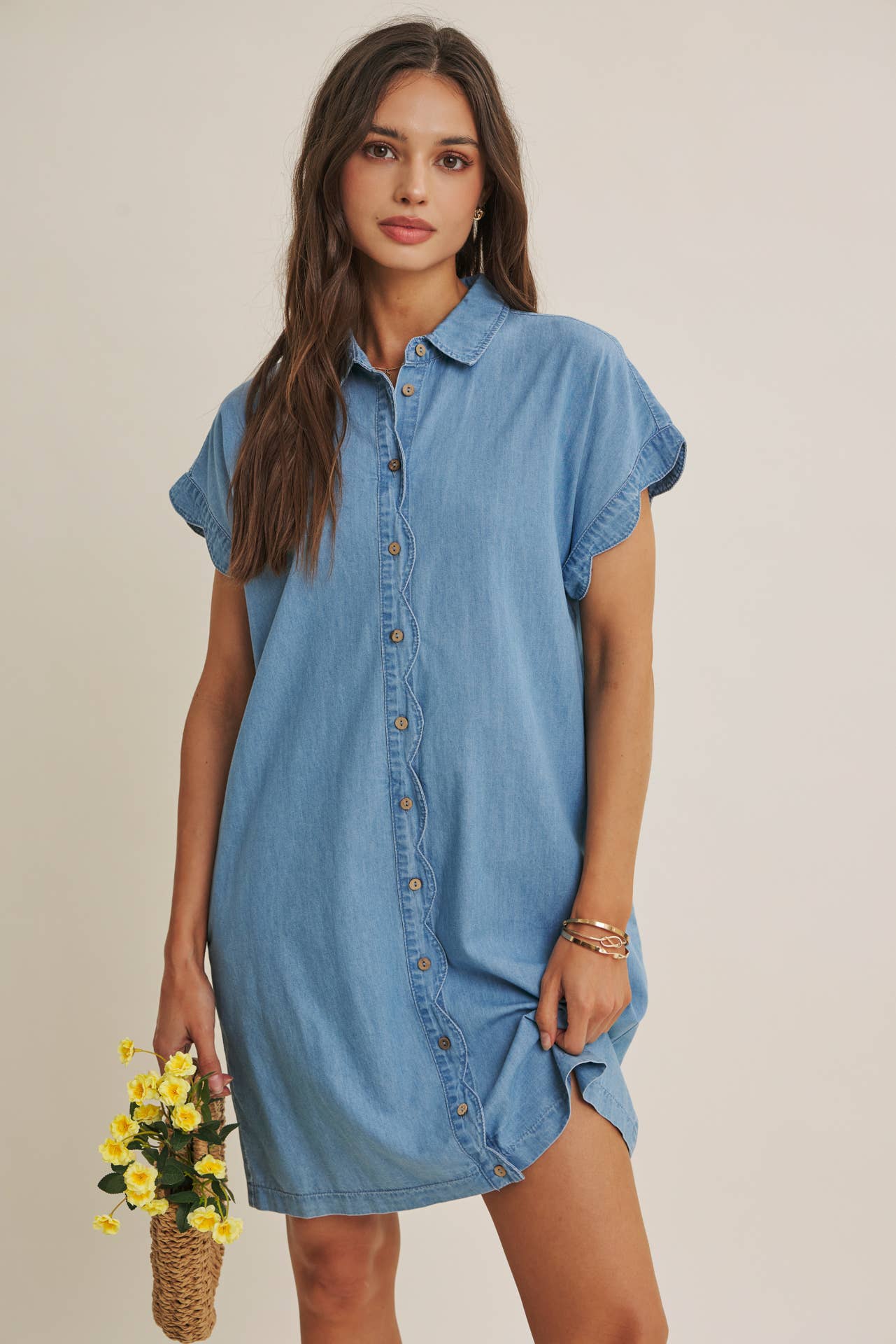 Washed Denim Mini Shirt Dress