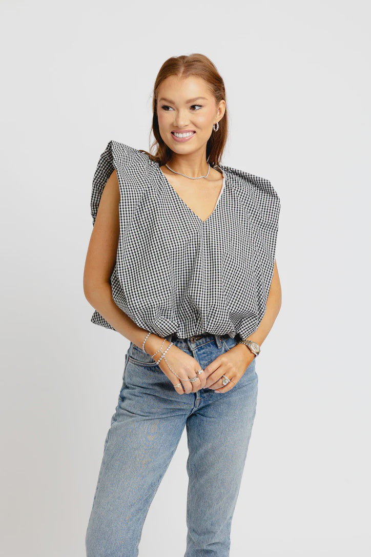 Black Check Bubble Top