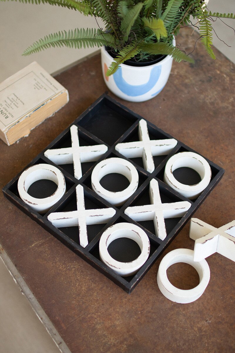 Black and White Wooden Tick Tac Toe