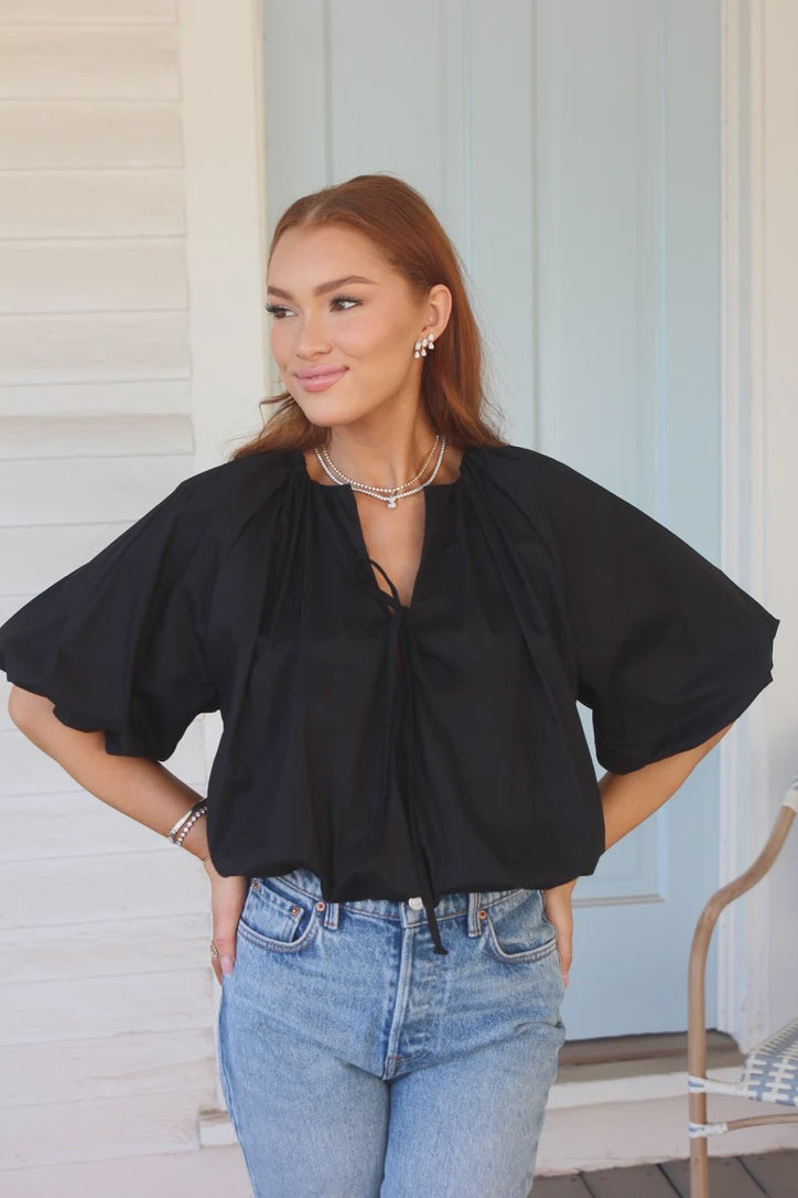 Solid Poplin Bubble 3/4 Slv Top