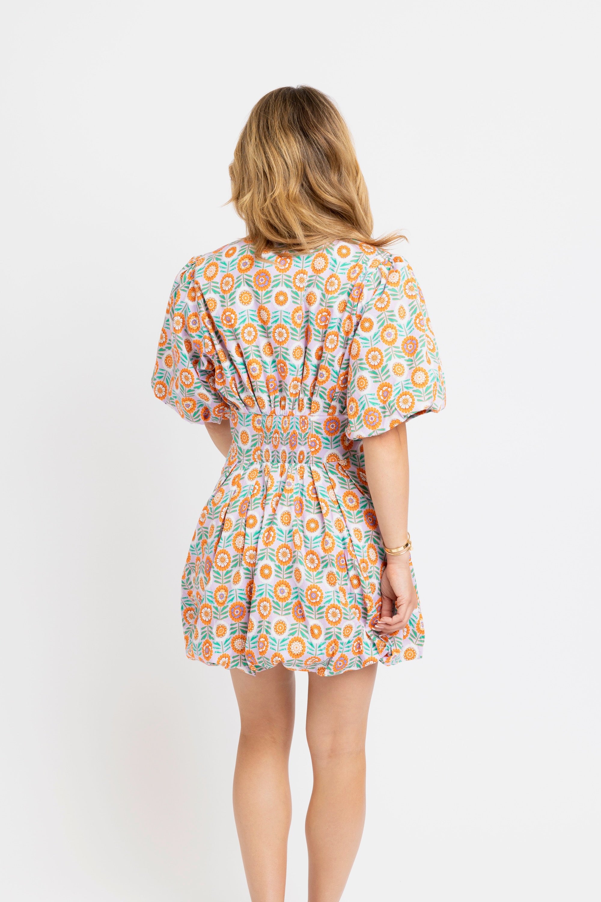 Floral Bubble Hem Poplin Dress
