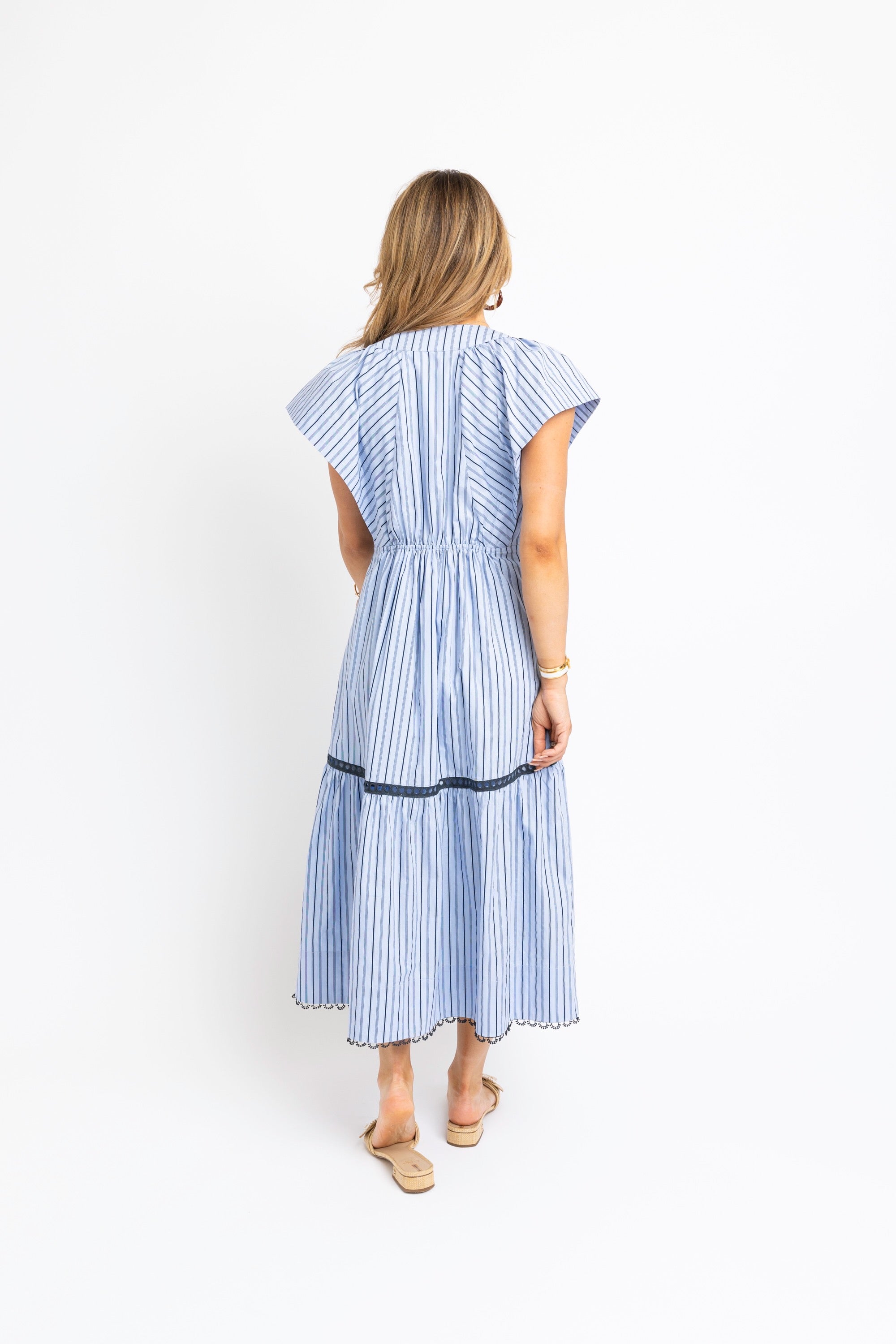 Stripe Vneck Novelty Button Maxi Dress