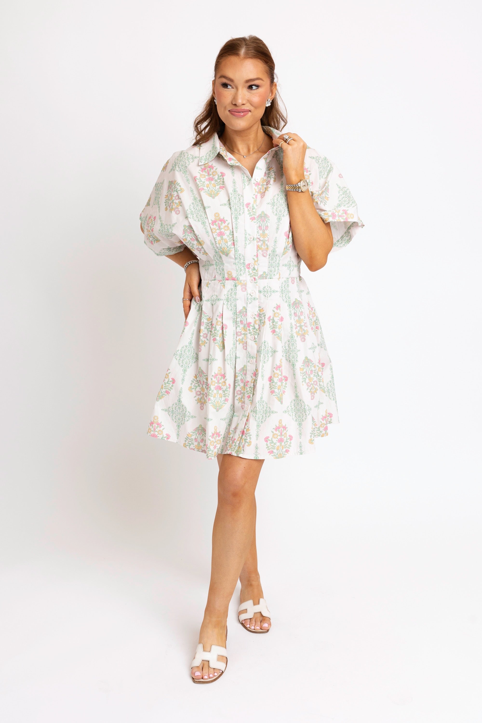 Vintage Floral Button Shirt Dress
